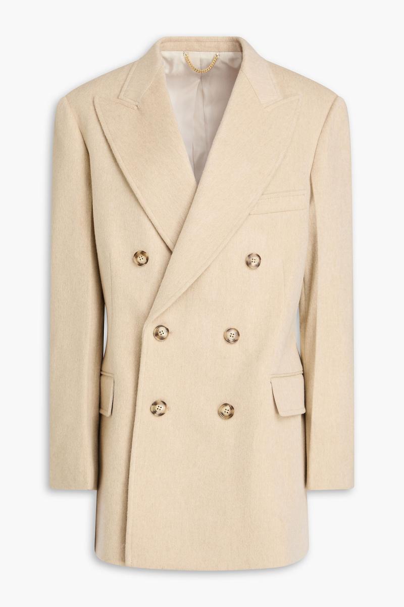 victoria beckham - double-breasted wool and cashmere-blend felt blazer - neutral - uk 8