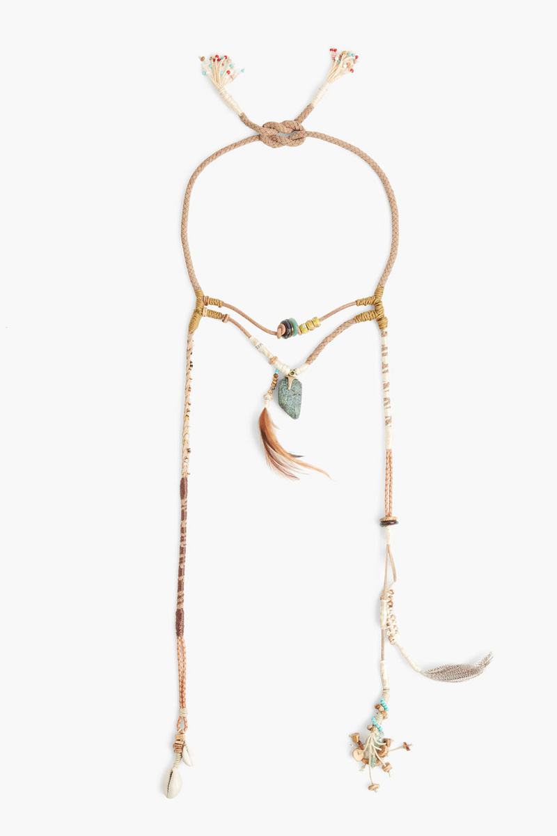 Etro - Beaded cord, feather and stone necklace - Neutral - OneSize