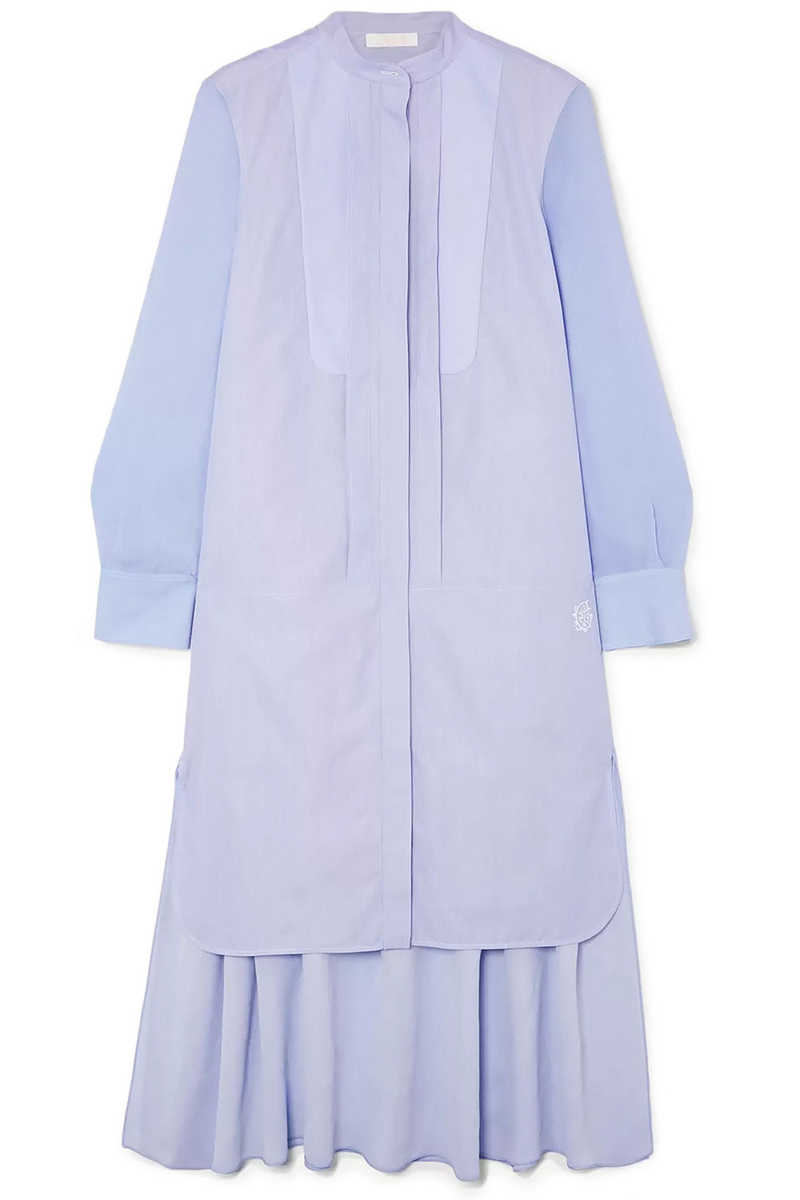 Chloé - Asymmetric two-tone cotton-poplin and crepe de chine midi dress - Purple - FR 34