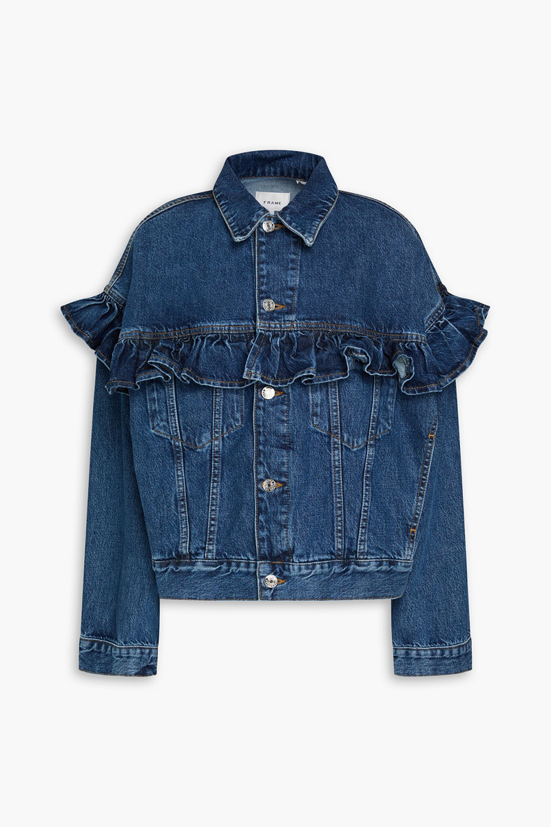 frame - the ruffle denim jacket - blue - xs