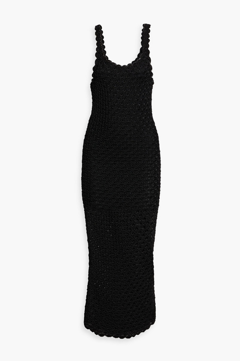 alice olivia - bray scalloped crochet maxi dress - black - l