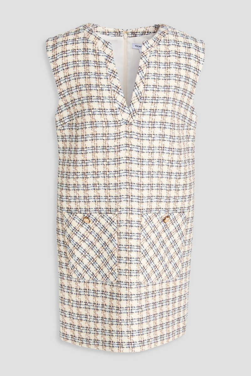 veronica beard - nomi checked cotton-blend tweed mini dress - white - us 4