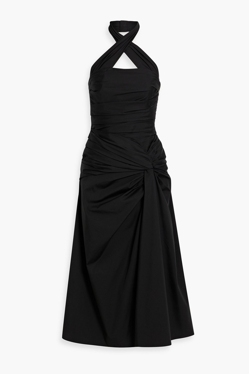 carolina herrera - twisted cotton-blend poplin halterneck midi dress - black - us 0