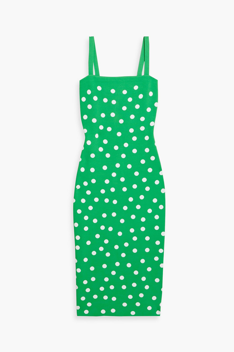 carolina herrera - polka-dot jacquard-knit midi dress - green - m