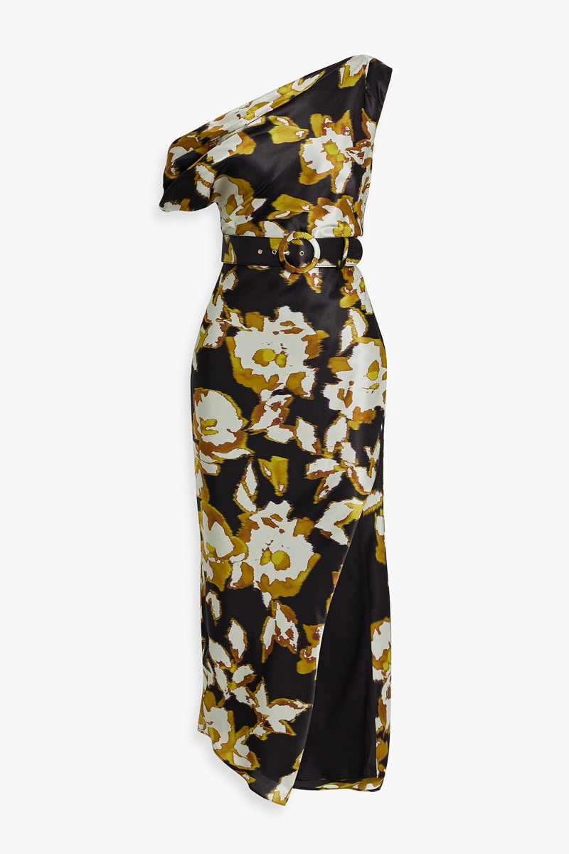Nicholas - One-shoulder printed satin midi dress - Yellow - US 6