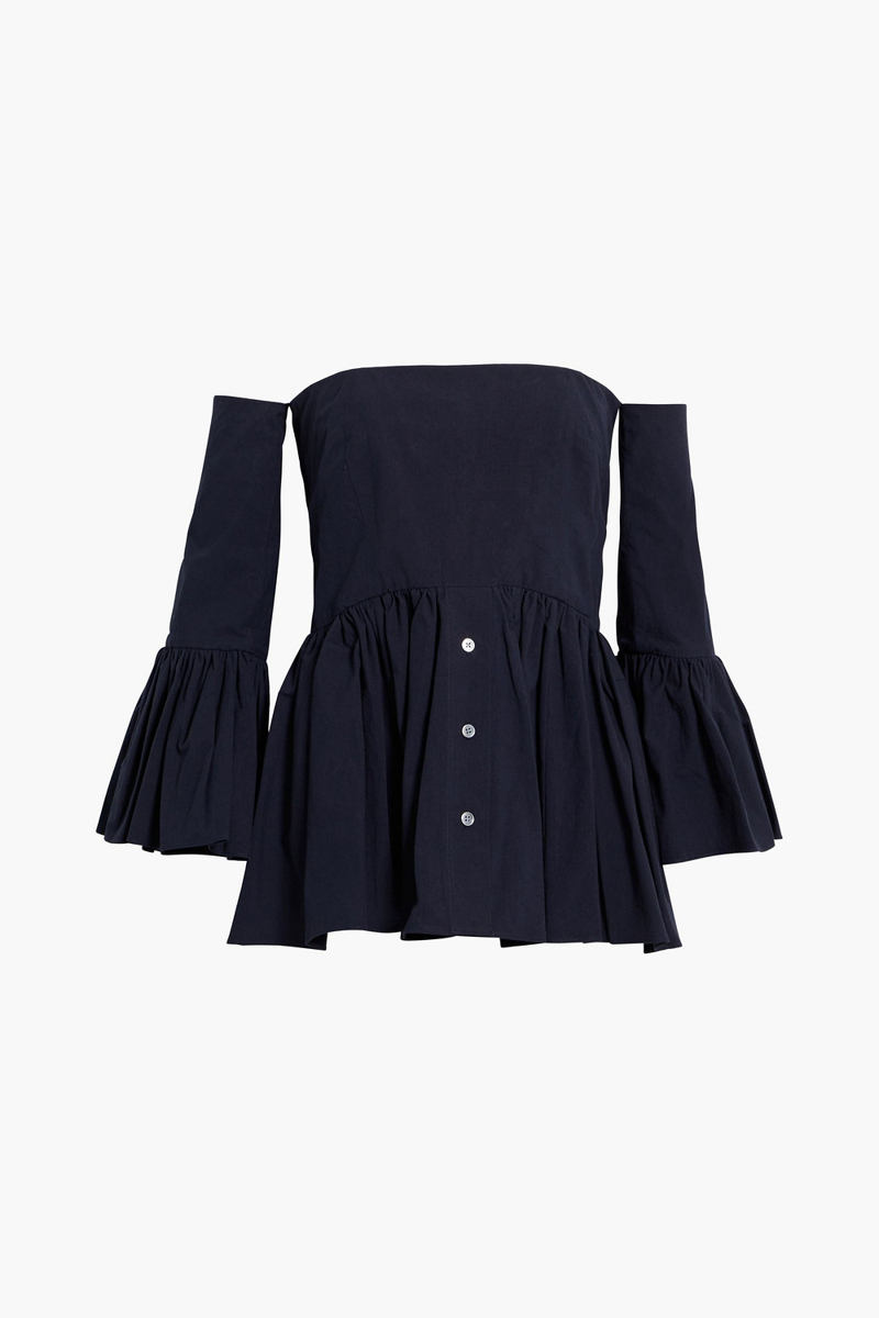 Rosie Assoulin - Court off-the-shoulder gathered cotton-poplin top - Blue - US 6