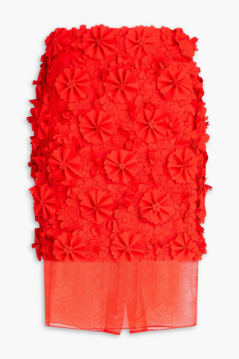 zimmermann - floral-appliquéd linen pencil skirt - red - 00