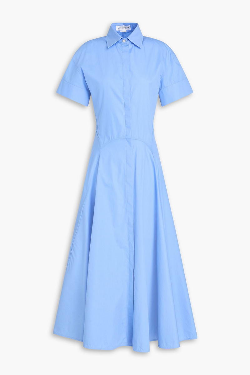 victoria beckham - cotton-poplin midi shirt dress - blue - uk 8