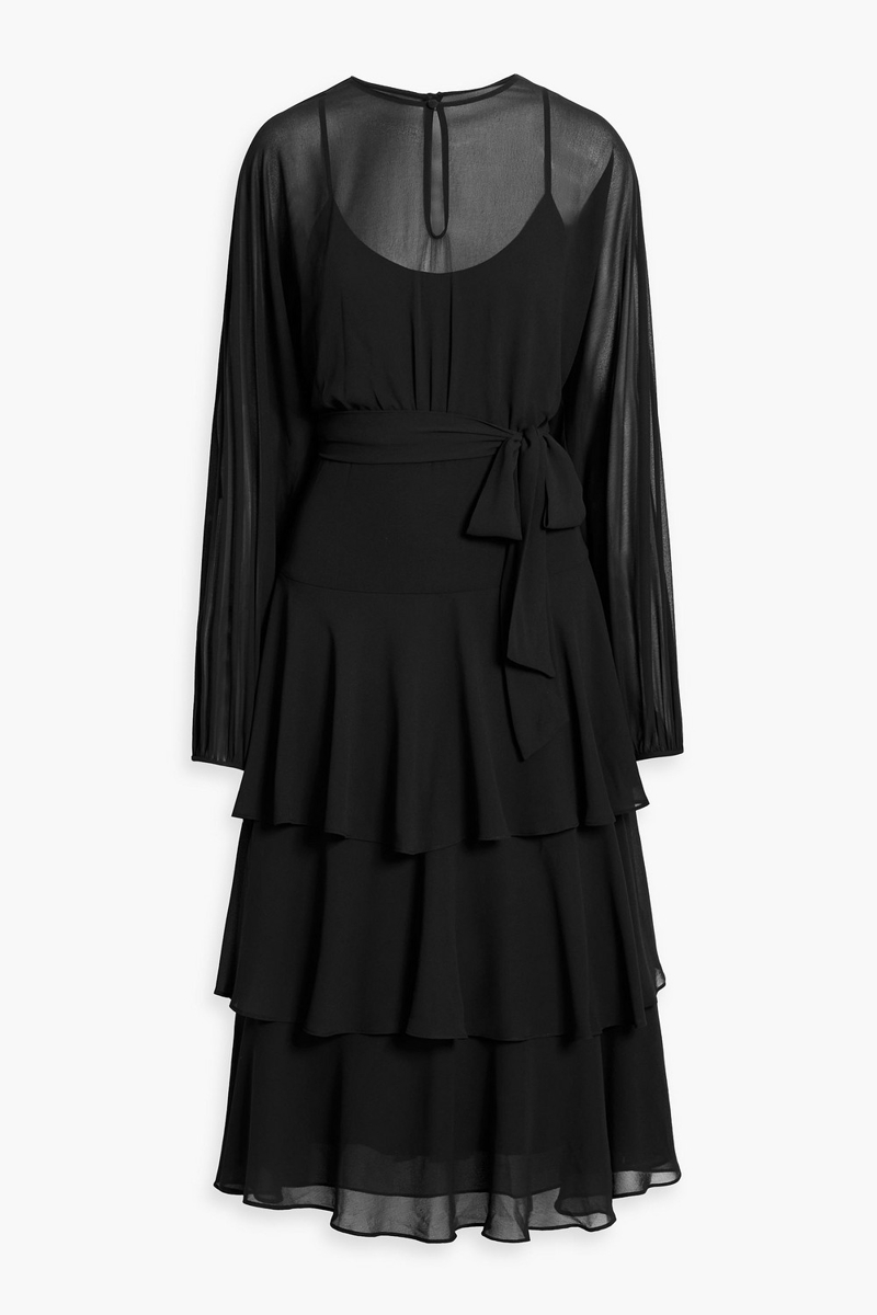 mikael aghal - tiered chiffon midi dress - black - us 2