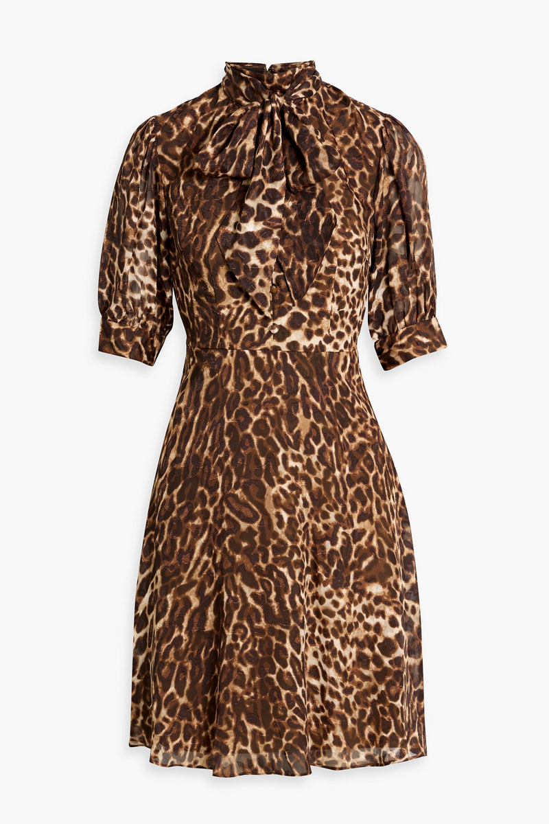 mikael aghal - pussy-bow leopard-print fil coupé chiffon mini dress - animal print - us 8