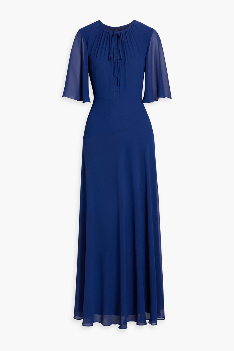 mikael aghal - bow-detailed chiffon gown - blue - us 6