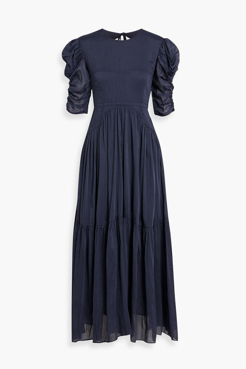isabel marant - bealisa open-back ruched cotton and silk-blend crepon midi dress - blue - fr 40