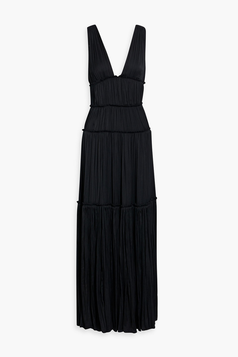 simkhai - mandi tiered pleated satin gown - black - us 6