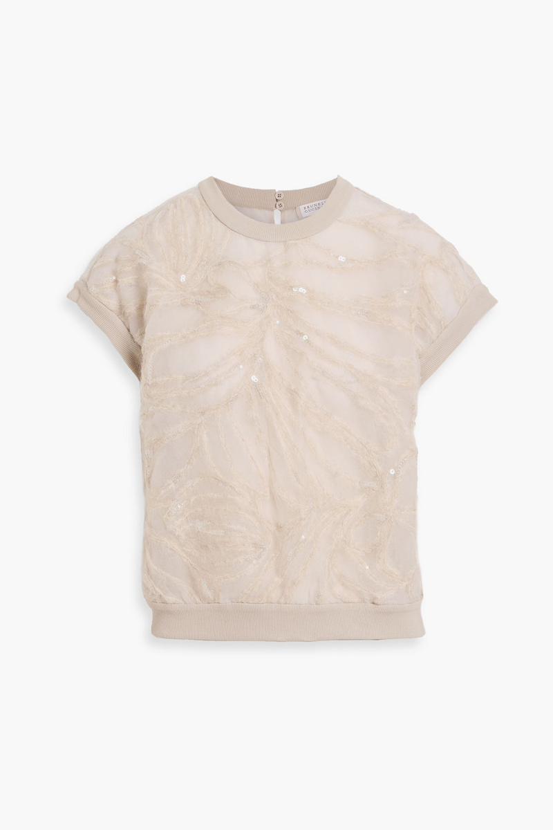 brunello cucinelli - embellished silk-organza top - neutral - m