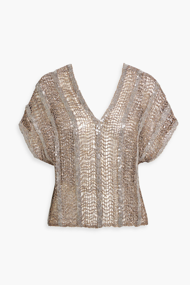 brunello cucinelli - sequin-embellished open-knit top - gray - s