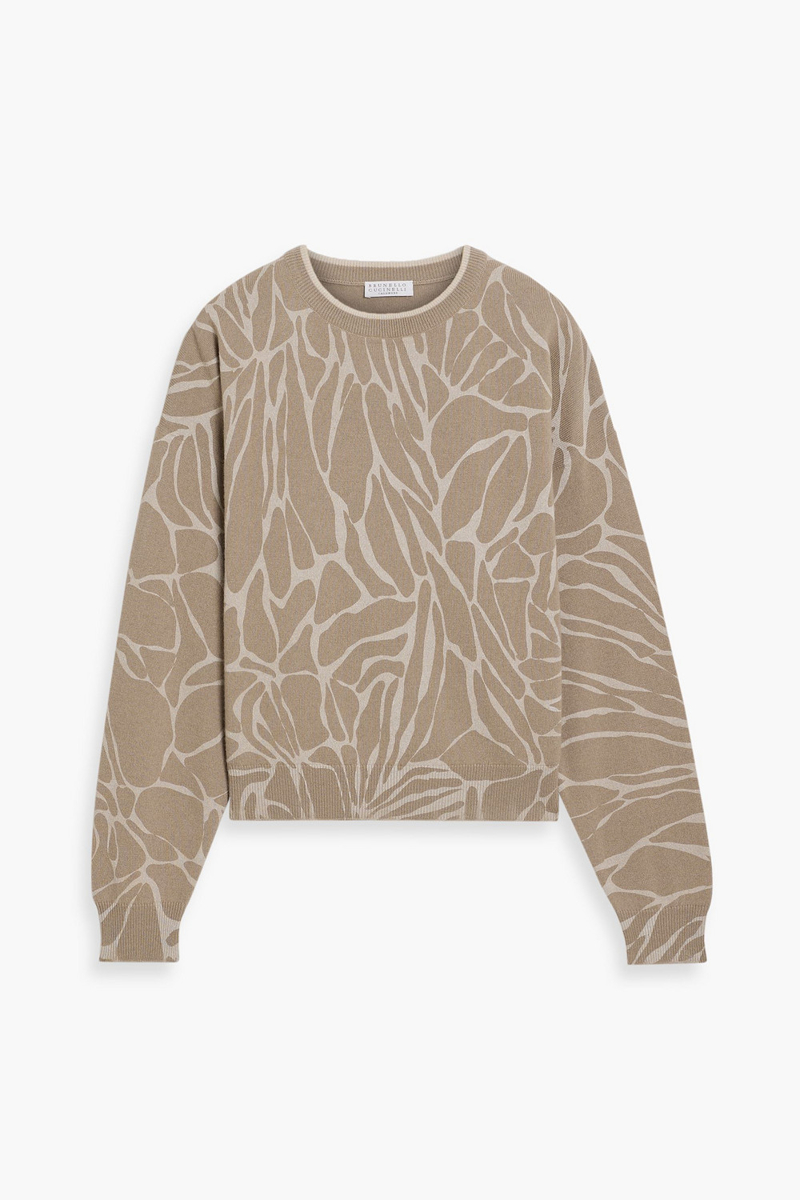 brunello cucinelli - printed wool, cashmere and silk-blend sweater - neutral - xs