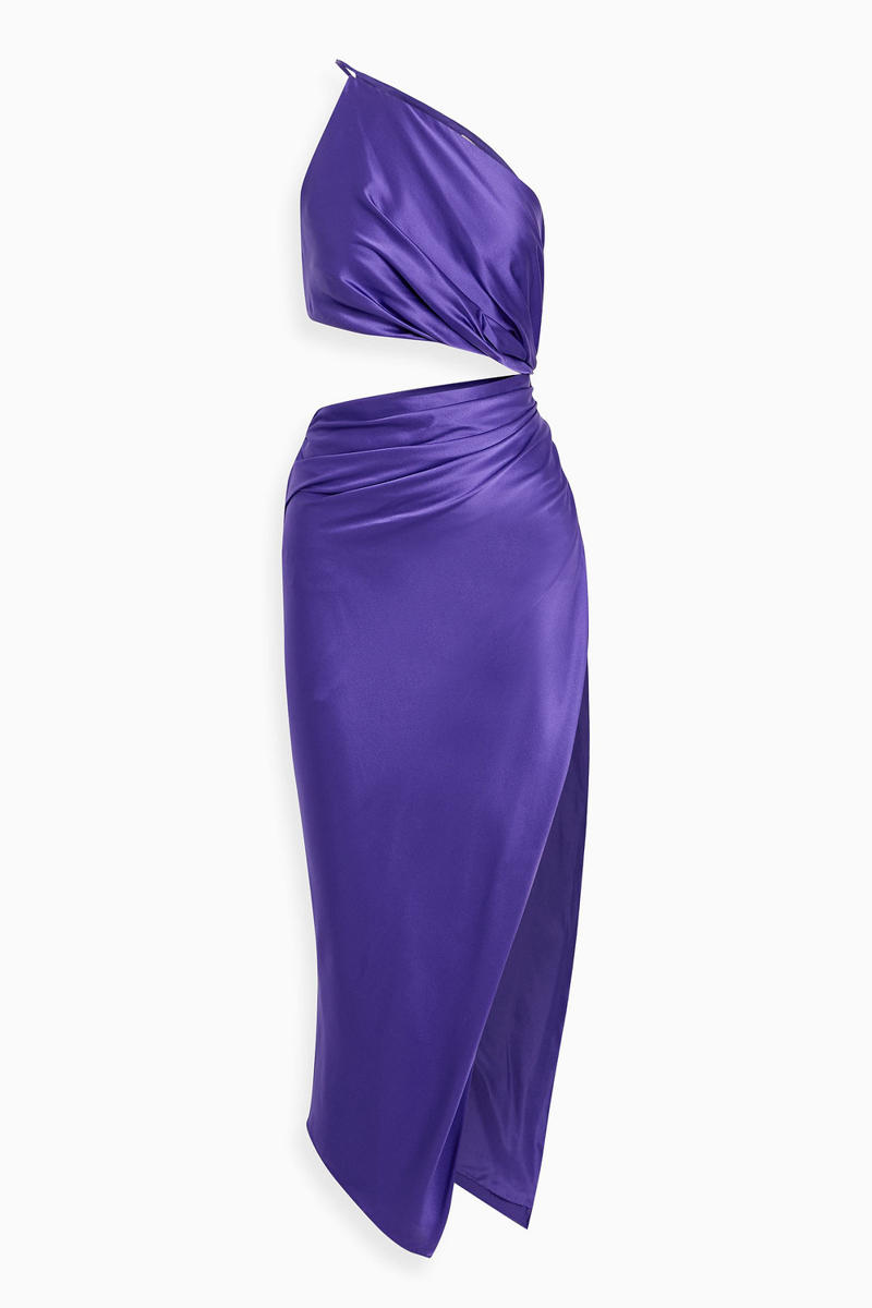 the sei - one-shoulder cutout silk-satin midi dress - purple - us 0