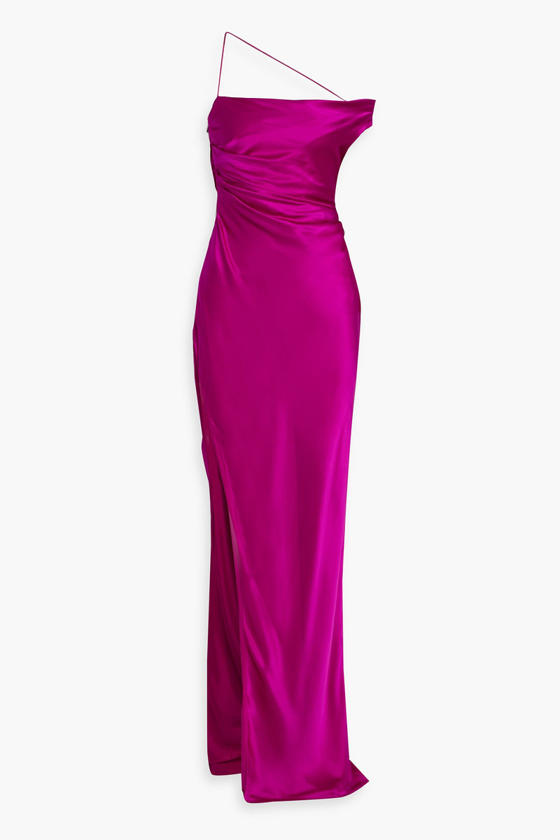 the sei - one-shoulder draped silk-satin gown - purple - us 2