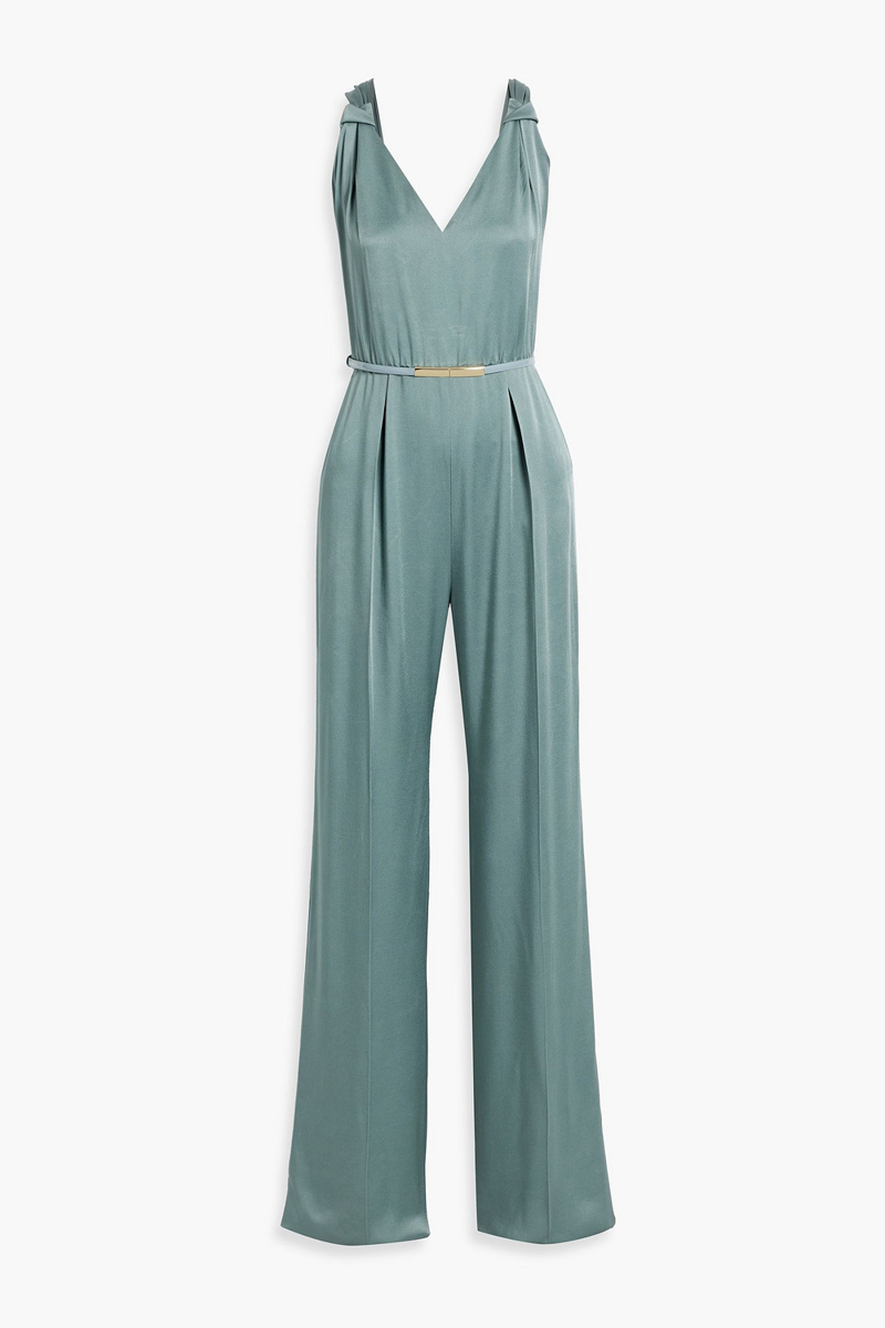 max mara - belted satin-crepe jumpsuit - blue - it 46
