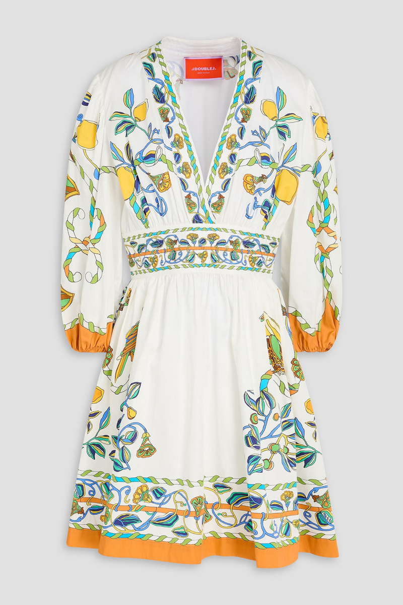 la double j. - printed cotton-sateen mini dress - white - xs