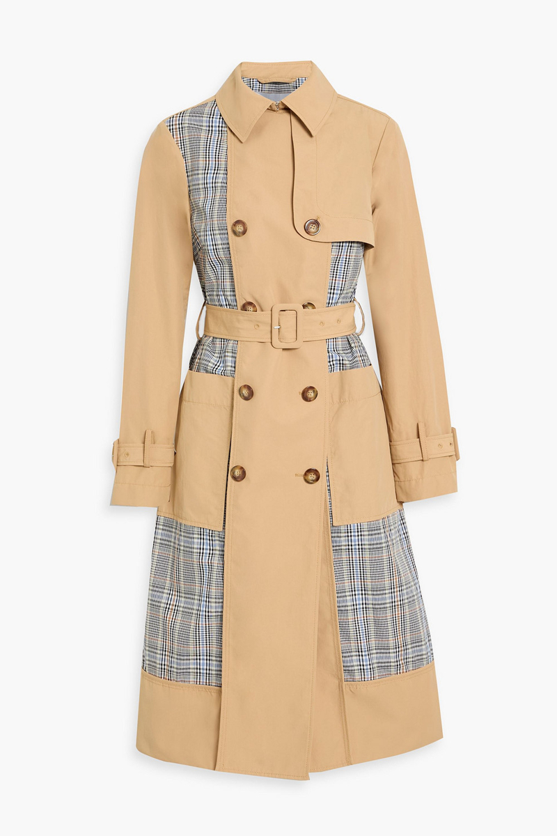 veronica beard - liam checked patchwork cotton-blend trench coat - neutral - xxs