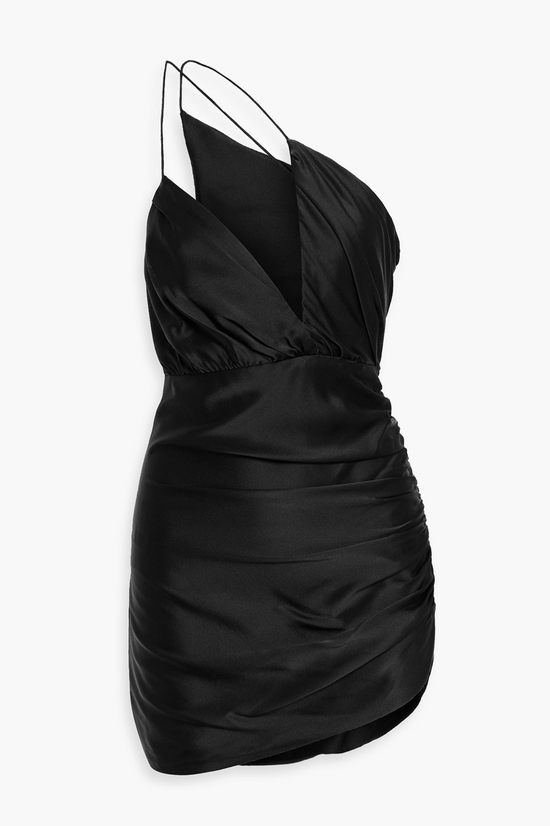 the sei - one-shoulder draped silk-satin mini dress - black - us 0