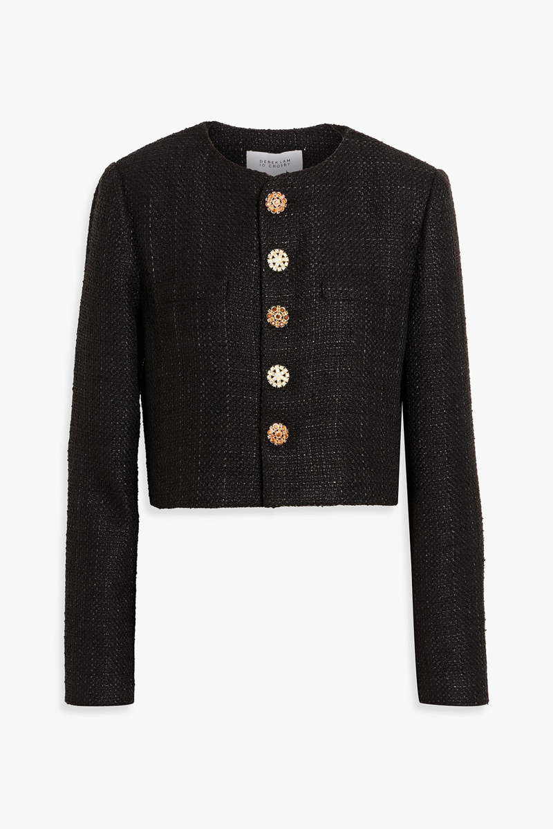 derek lam 10 crosby - juliette cropped metallic tweed jacket - black - us 0