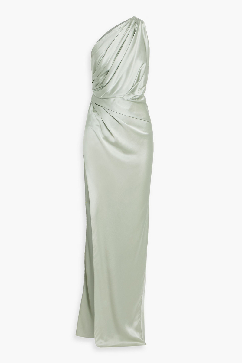 the sei - one-shoulder draped silk-satin gown - green - us 2