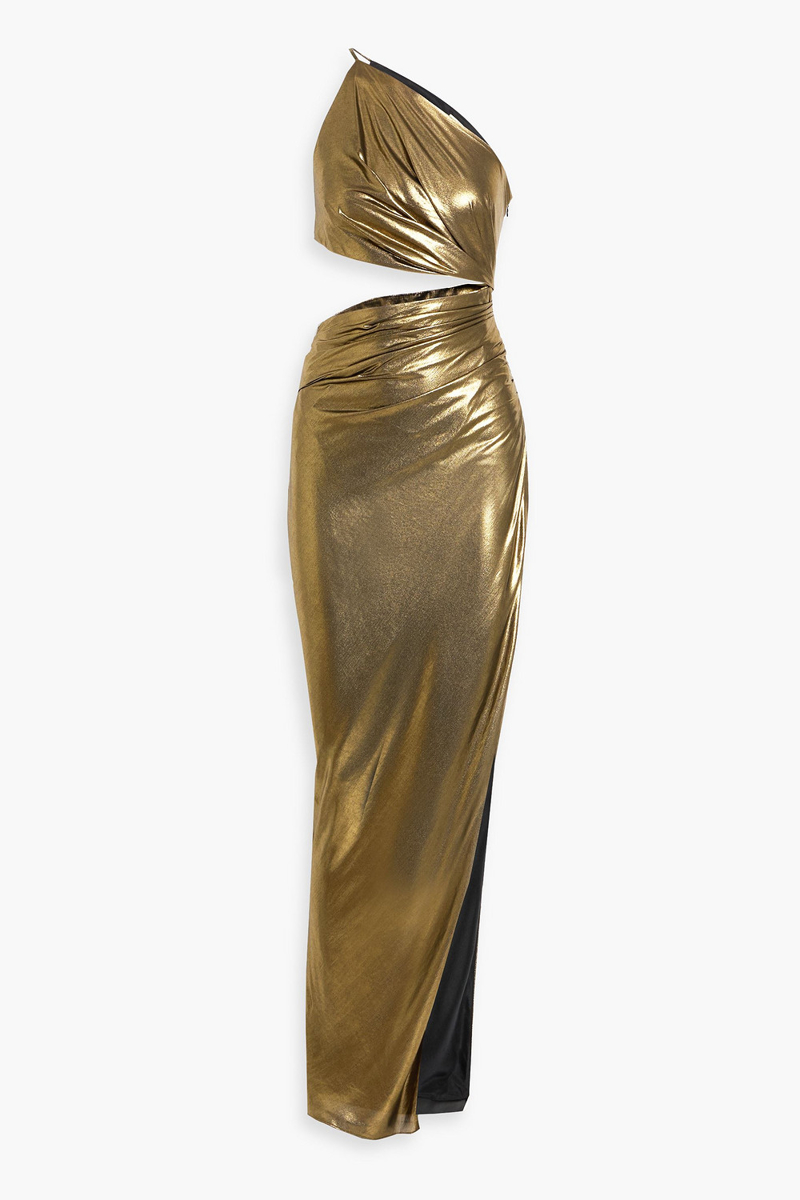 the sei - one-shoulder cutout lamé gown - metallic - us 2