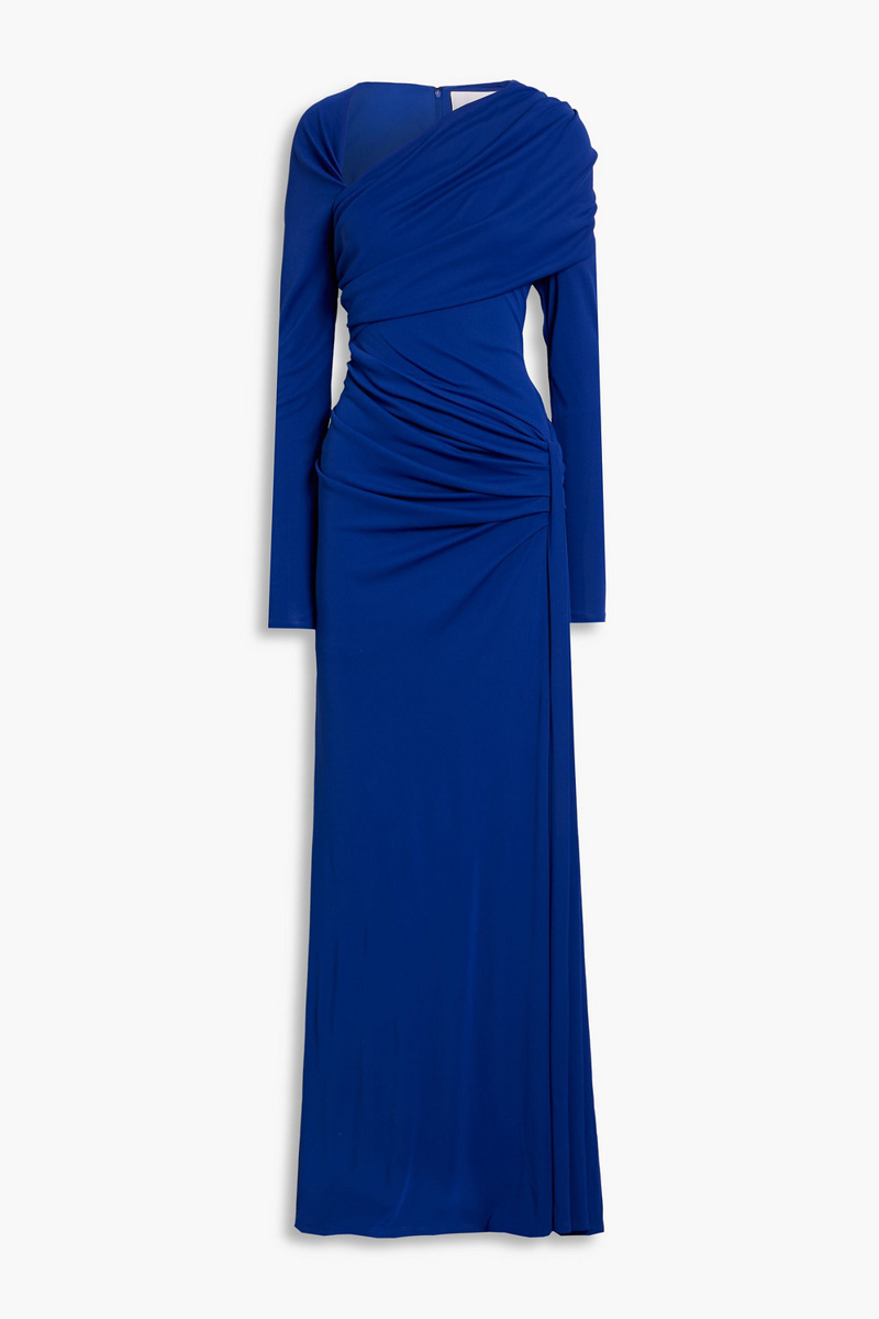 carolina herrera - ruched stretch-jersey gown - blue - l
