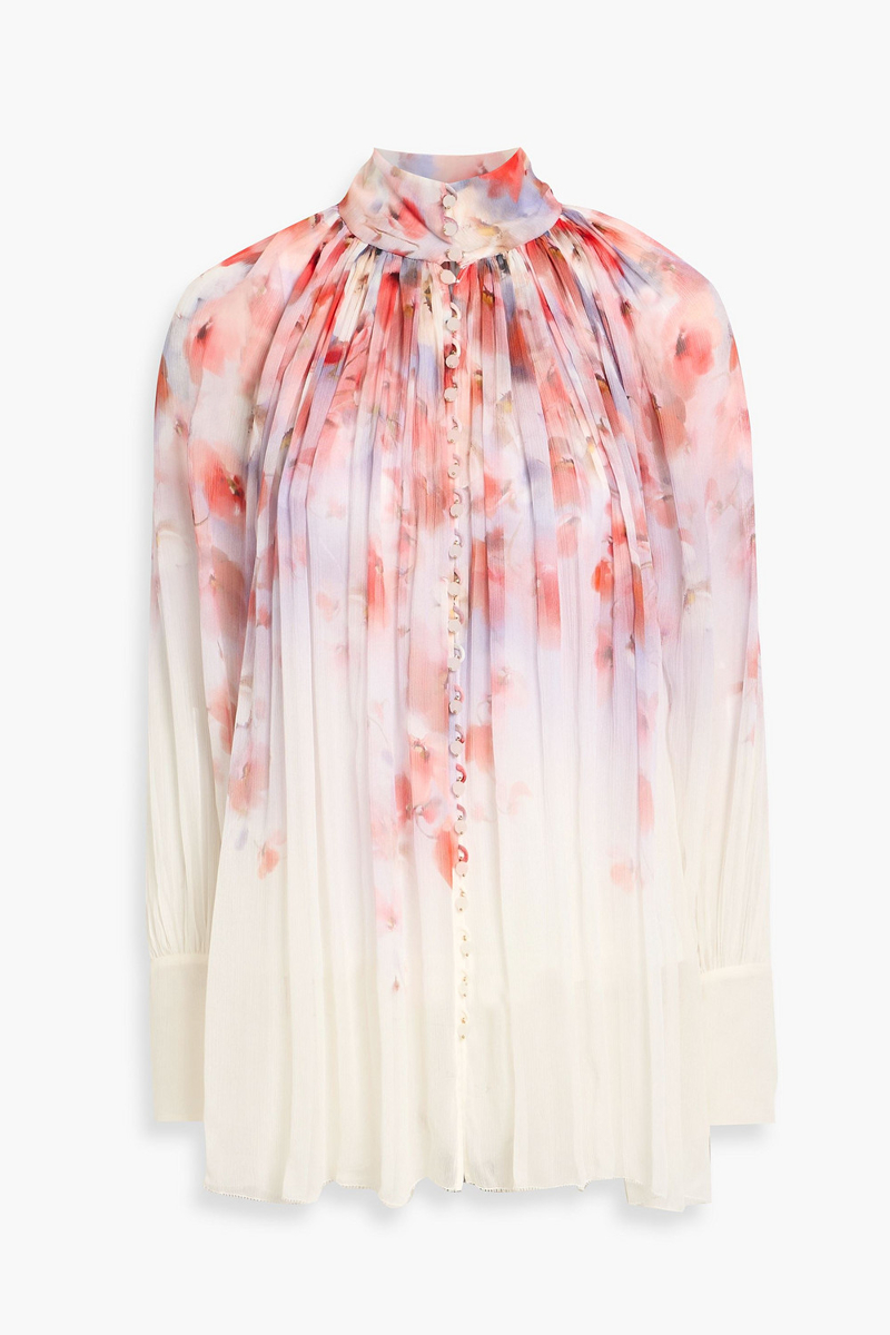 zimmermann - gathered floral-print georgette blouse - white - 1