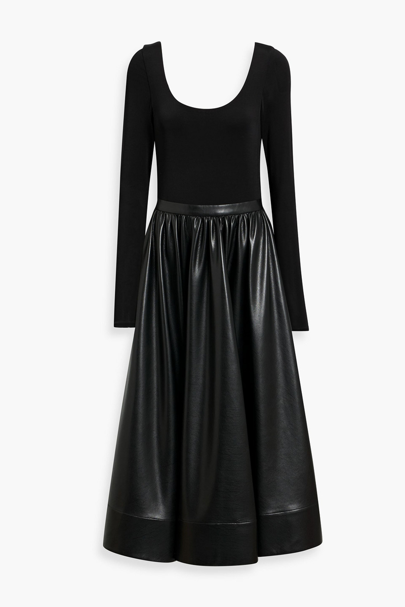 alice olivia - chara jersey-paneled midi dress - black - us 0