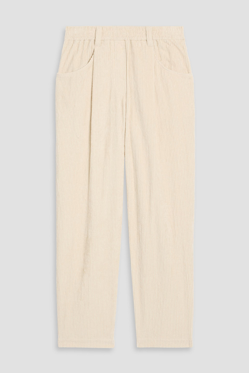 brunello cucinelli - pleated cotton-blend corduroy tapered pants - white - it 38
