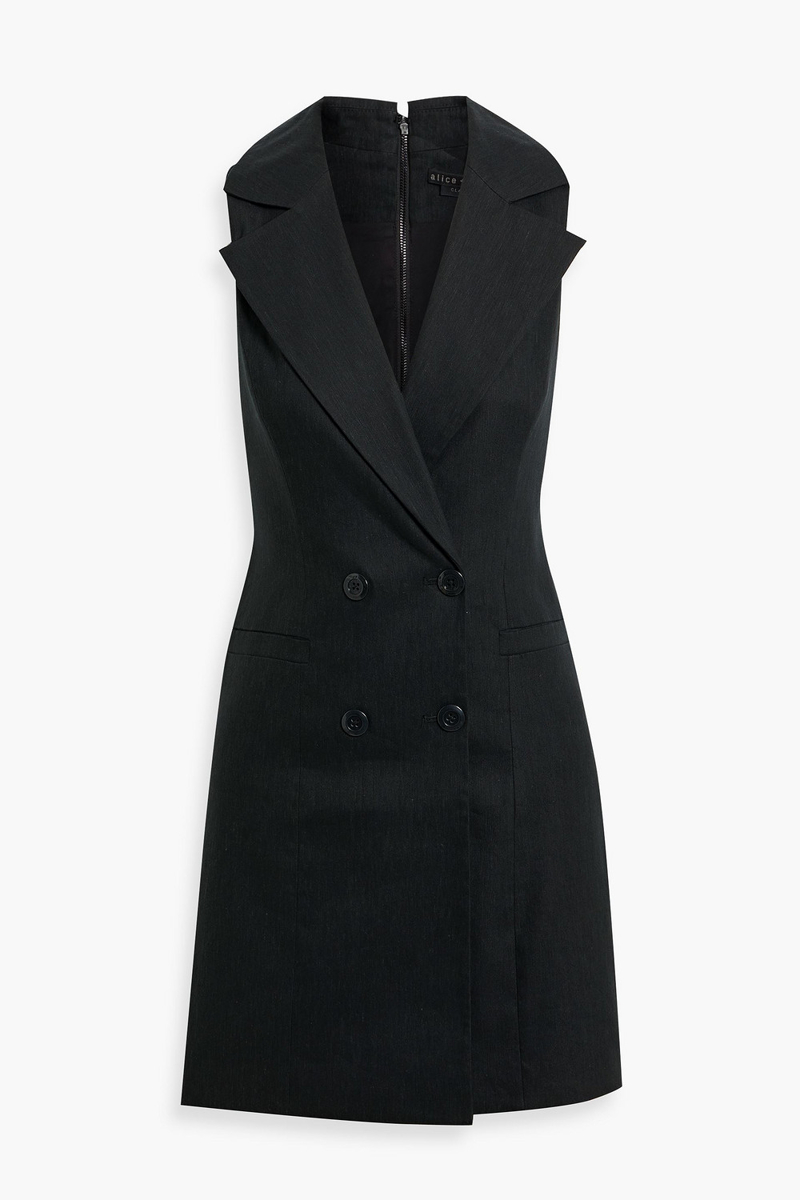 alice olivia - meritt double-breasted linen-blend mini tuxedo dress - black - us 0