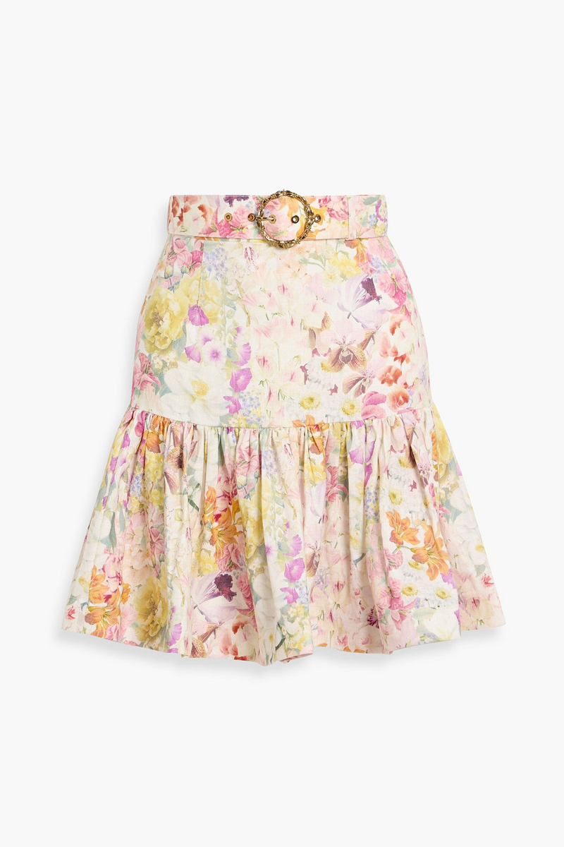 zimmermann - belted floral-print linen mini skirt - pink - 3