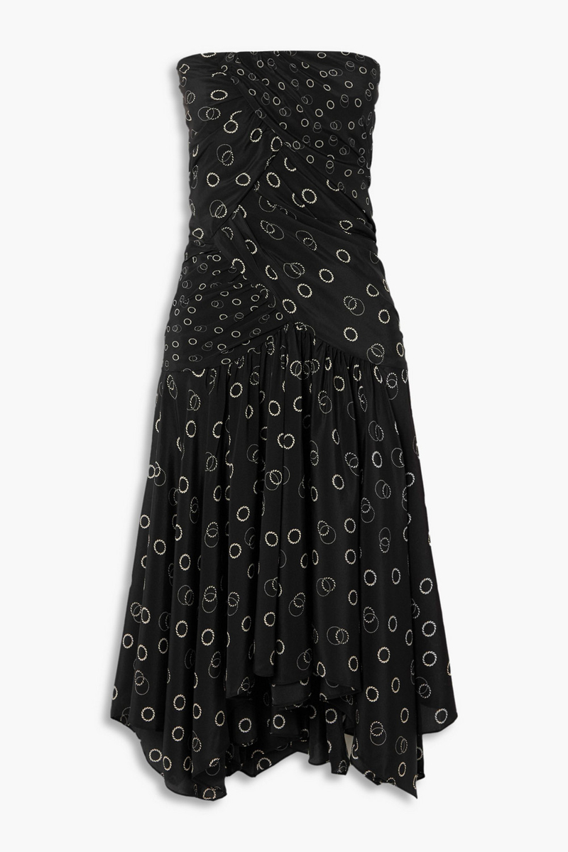Isabel Marant - Calliope strapless ruched printed silk midi dress - Black - FR 38