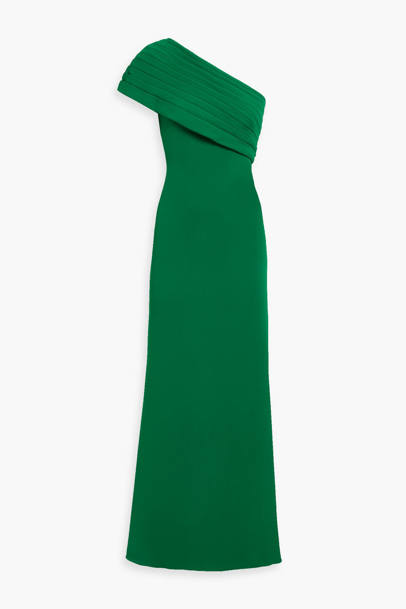 badgley mischka - one-shoulder draped crepe gown - green - us 2