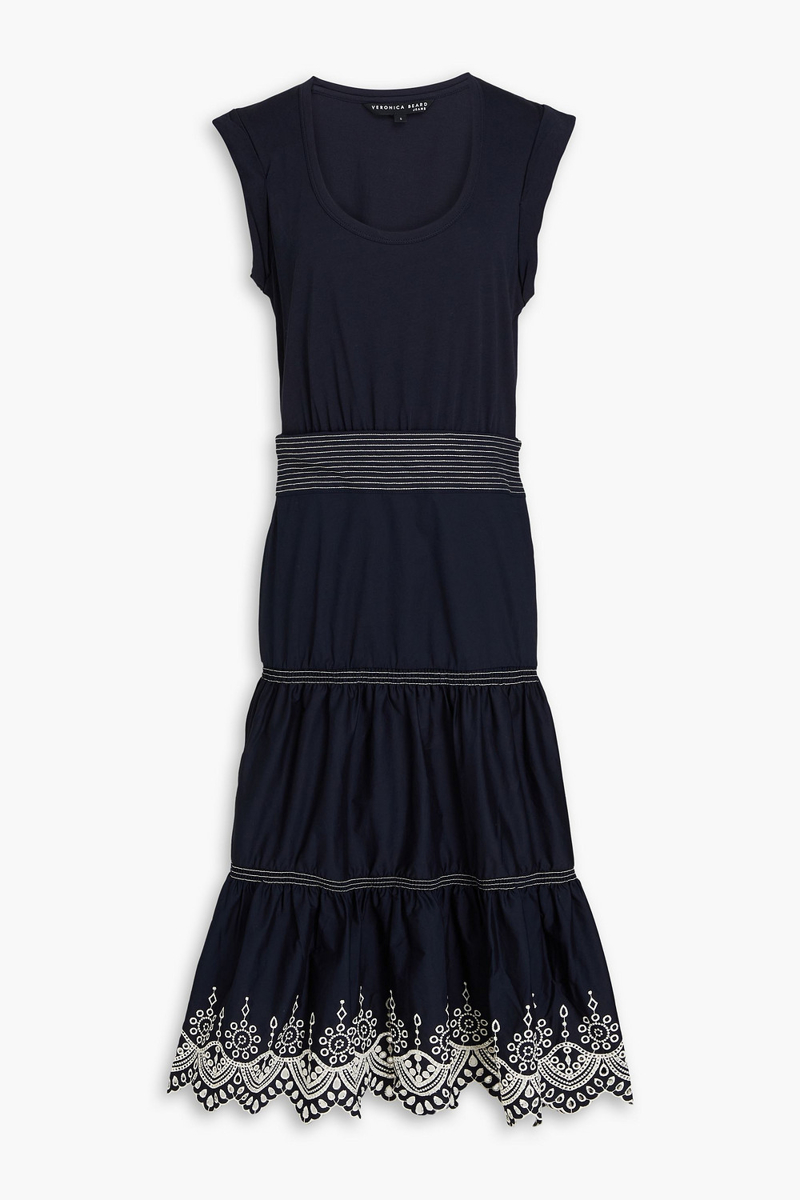 veronica beard - amaia jersey-paneled cotton-poplin midi dress - blue - xs