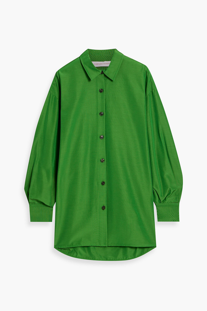 carolina herrera - oversized cotton-blend faille shirt - green - us 2
