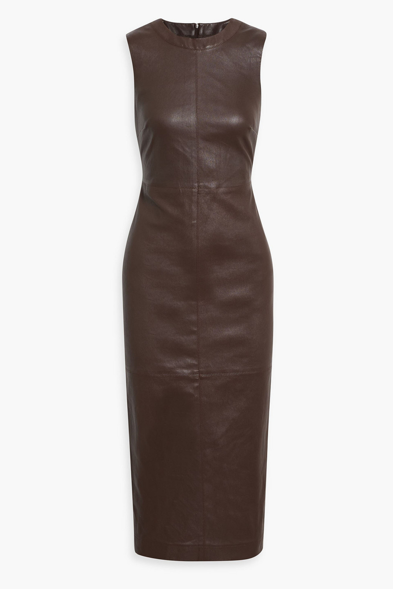 brunello cucinelli - leather midi dress - brown - s