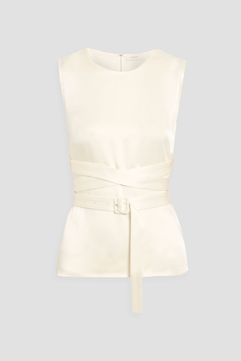 lapointe - belted satin-crepe top - white - us 4
