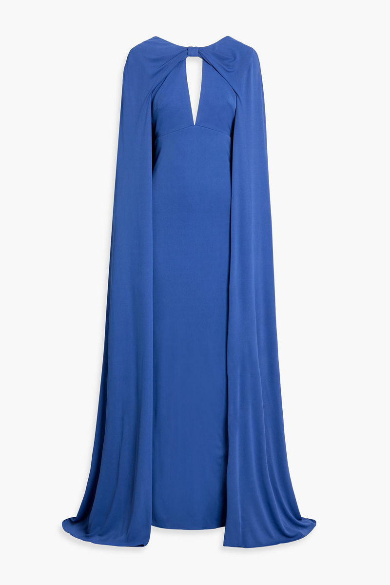 monique lhuillier - cape-effect crepe gown - blue - us 4