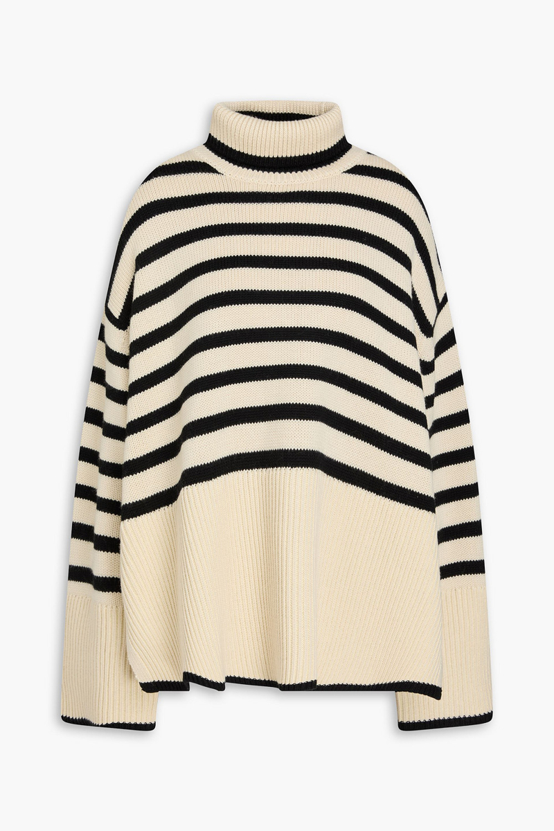 toteme - striped wool and cotton-blend turtleneck sweater - neutral - xs