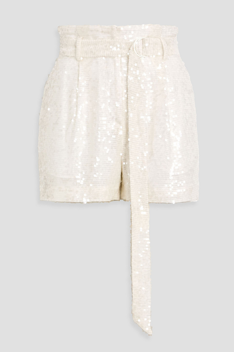 lapointe - belted sequined chiffon shorts - white - us 00