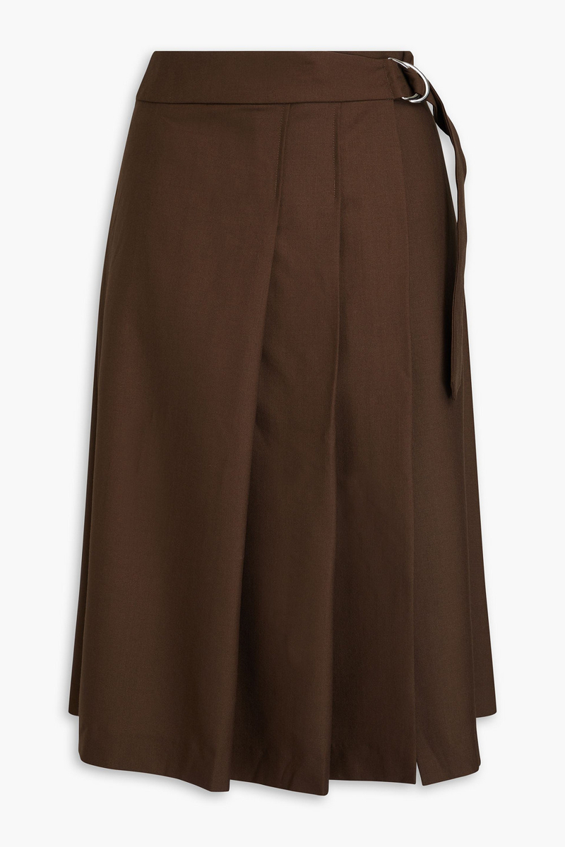 officine générale - calie pleated wool midi wrap skirt - brown - s