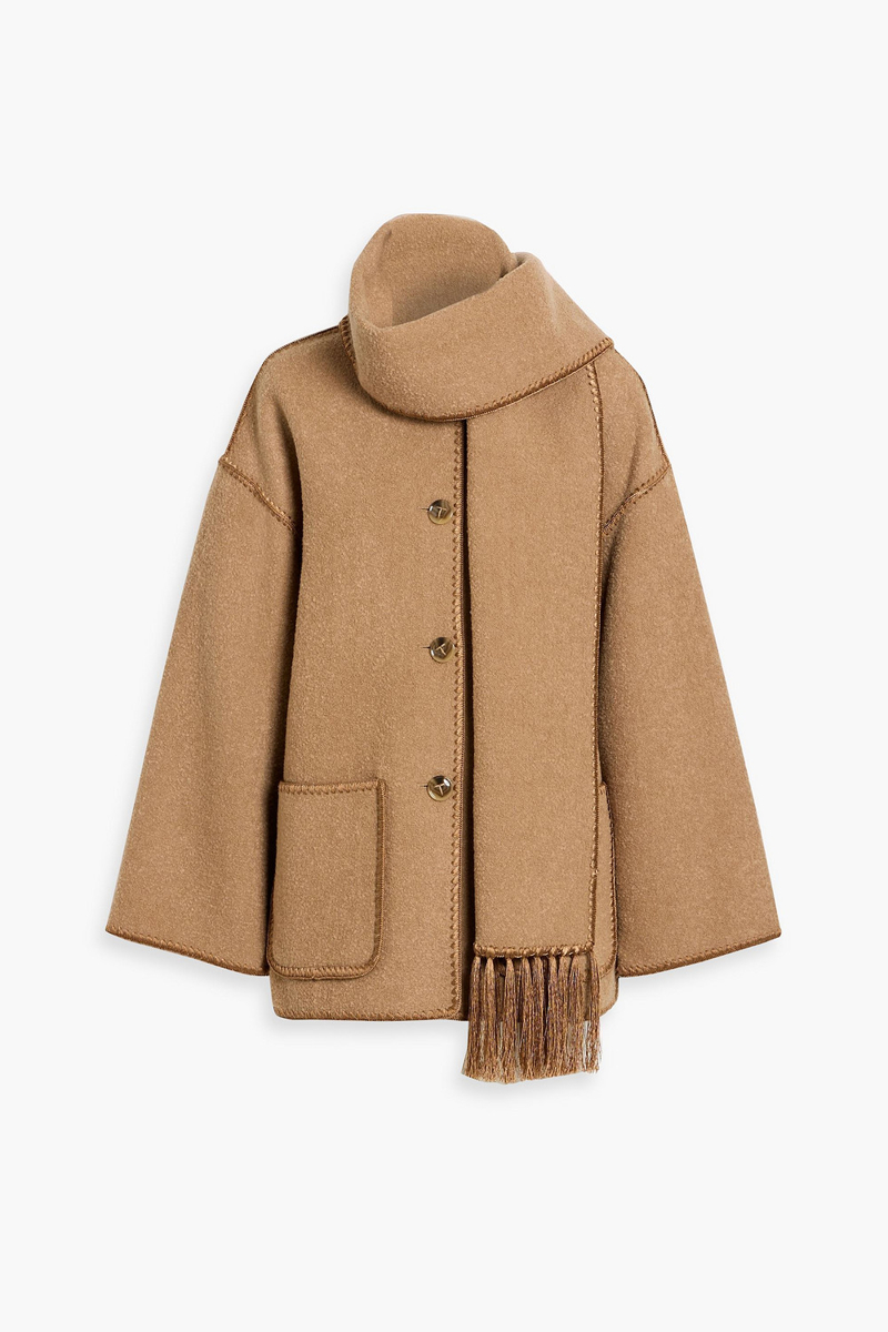 toteme - embroidered wool-blend bouclé jacket - brown - fr 36