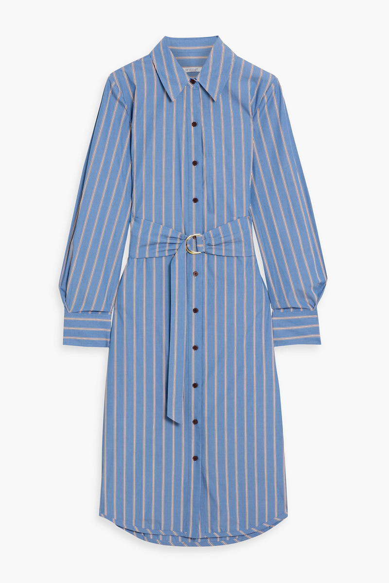 derek lam 10 crosby - veronica belted striped cotton-poplin midi shirt dress - blue - us 0