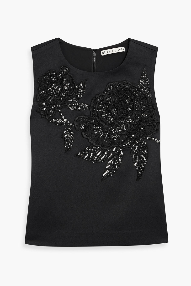 alice olivia - amal embellished twill top - black - us 0