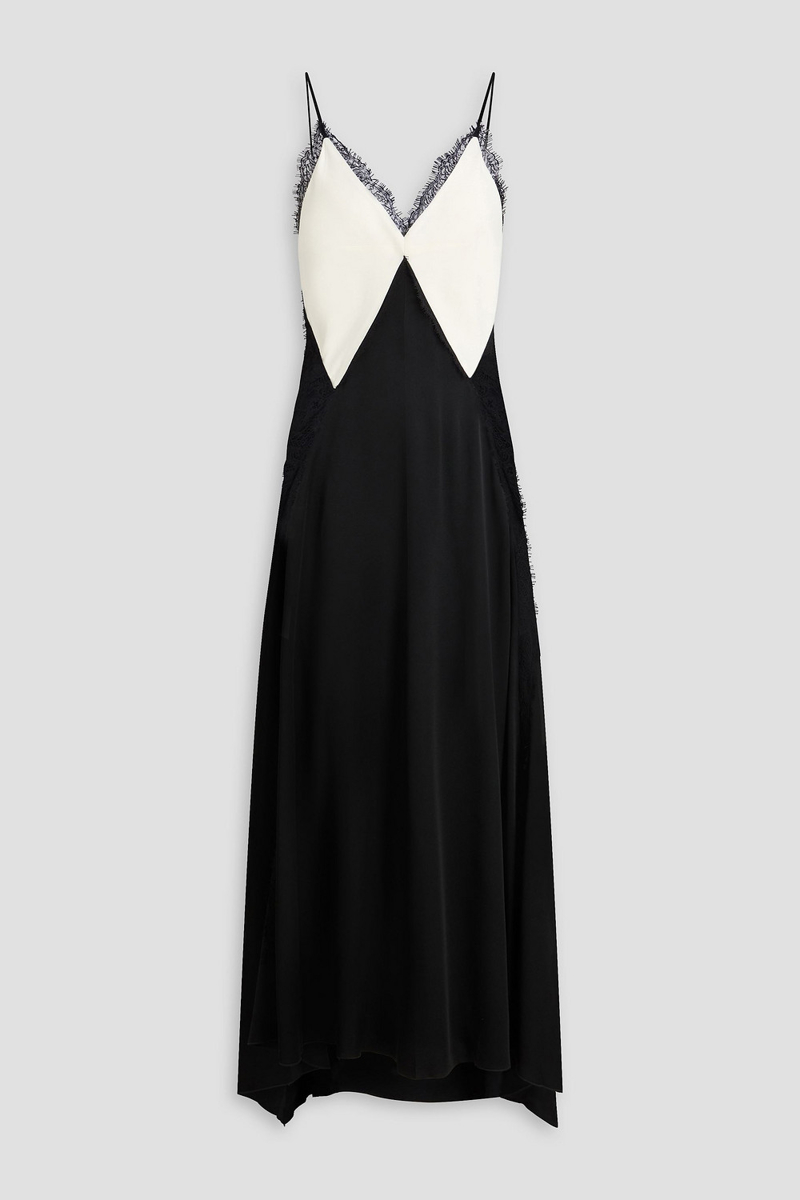 victoria beckham - lace-trimmed satin-crepe midi dress - black - uk 12