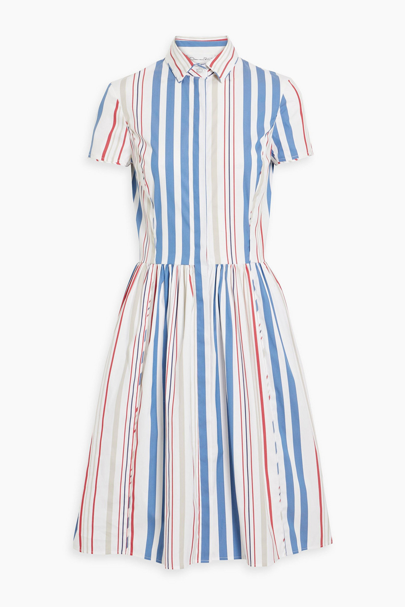 Oscar de la Renta - Striped cotton-blend poplin shirt dress - Blue - US 12